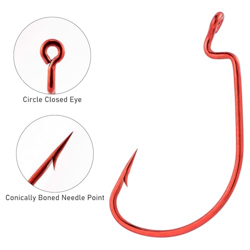 Dr.Fish EWG Hooks Bass Fishing Worm Hooks Extra Wide Gap Freshwater Fishing Carolina/Texas Rig - color: Red, size: #6-100Pack