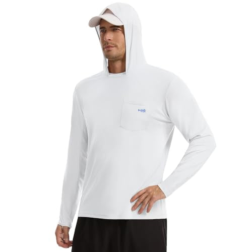 BASSDASH Men’s UPF 50+ Fishing Hoodie Shirts with Chest Pocket Lightweight UV Sun Protection Long Sleeve Hiking Sports FS34M - color: White, size: Medium