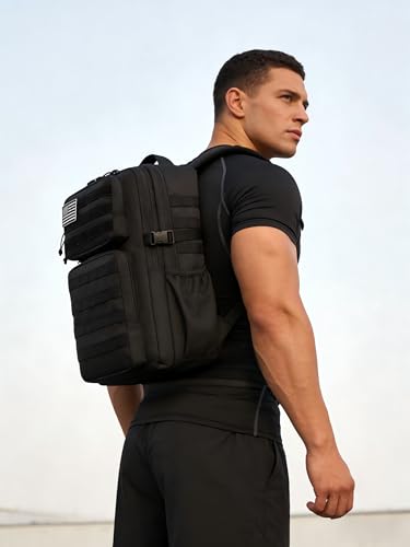 Wotony Military Tactical Backpack for Men Waterproof Daypack 3 Day Assault Pack Molle Bag with Water Bottle Holder - color: Black, size: 35L