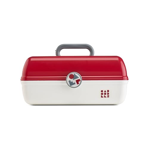Caboodles School Spirit On-The-Go Girl Makeup Box, Crimson Over White, Hard Plastic Makeup Organizer Box, Built-In Mirror, Secure Latch for Safe Travel, Spacious Storage for Large Items - color: Crimson White School Spirit