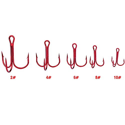 50pcs/Box Fishing Treble Hooks, High Carbon Steel Fishing Hooks Kit, Sharp & Round Bend Fishing Treble Hooks for Catfish Lures Baits Bass Fishing Accessories - color: Red Treble Hooks
