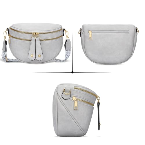 KKXIU Crossbody Sling Bag for Women Trendy Fanny Pack Vegan Leather Chest Bag | Trendy - color: Light Grey