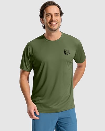 Pudolla Men's Fishing Swim Graphic Shirts Short Sleeve Sun Protection UV UPF 50+ SPF Tee Quick Dry Lightweight Water Tops - color: Army_green_tent, size: 3X-Large