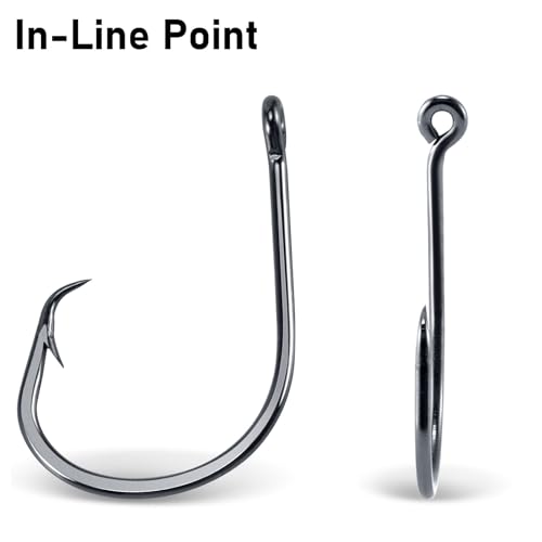 Dr.Fish 50 Pack in-line Circle Hooks, Straight Shank Octopus Hooks, Freshwater & Saltwater Fishing Catfish Tuna Bass Striper - size: #1/0-50pack