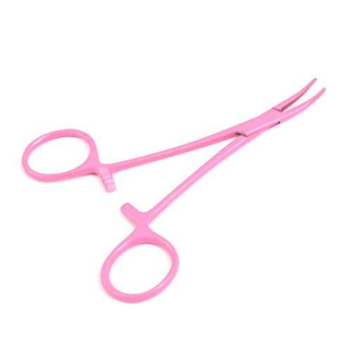 OdontoMed2011® Hemostat Forceps Locking Clamps Serrated Fishing Locking Forceps Clamp Fish Hook Remover Forceps (5" Curved, Full Pink) - color: Pink, size: 5" Curved