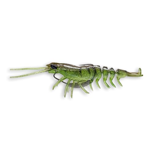 Savage Gear Manic Shrimp V2 Soft Plastic Fishing Bait, Realistic Contours, Colors and Movement, Durable Construction, Weighted Ultra-Sharp Jig Hook - color: Avocado, size: 3 in - 1/4 oz