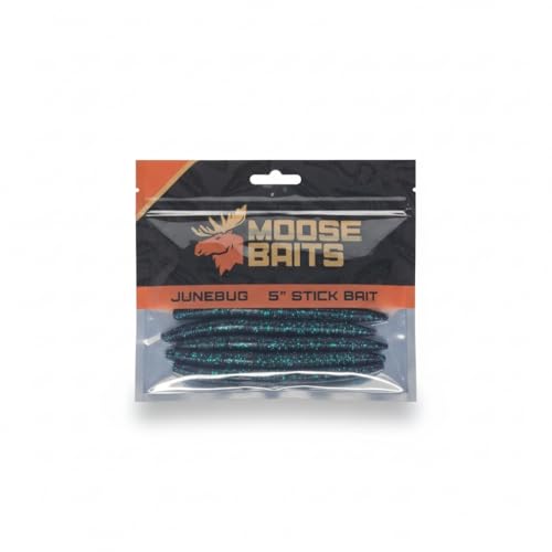 Moose Baits 5" Stickbaits | Worms for Bass Fishing - Premium Stick Bait, Wacky Worms/Soft Plastic Largemouth Bass Rubber Worms, 10 Count Fishing Worms Perfect for Bass Fishing Kit - color: Junebug