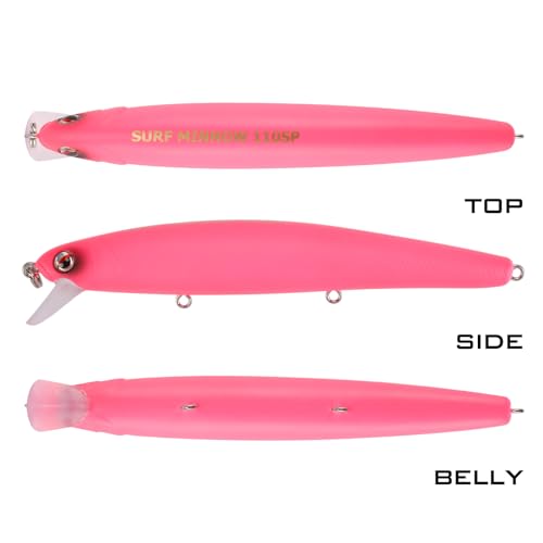 LITTMA California Surf Fishing Lures Saltwater Jerkbait Crankbait Surf Minnow 110/125 - Metallic Sardine Super Glow & Pearl Pink Belly Glow Lures for Halibut & Striper Fishing - color: Halibut killer, size: 110mm - 5/8oz