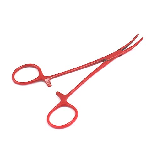 OdontoMed2011® Hemostat Forceps Locking Clamps Serrated Fishing Locking Forceps Clamp Fish Hook Remover Forceps (5" Straight & Curved, Full Red) - color: Red, size: 5" Straight & Curved