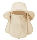 Fishing Hat for Men & Women, Outdoor UV Sun Protection Wide Brim Hat with Face Cover & Neck Flap - color: Beige