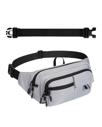 WATERFLY Fanny Pack Waist Bag: 3L Waist Pack with Anti-Theft RFID Blocking, 9 Pockets & Adjustable Belt Water Resistant Hip Pack for Women Men Travel Hiking Running - color: Grey