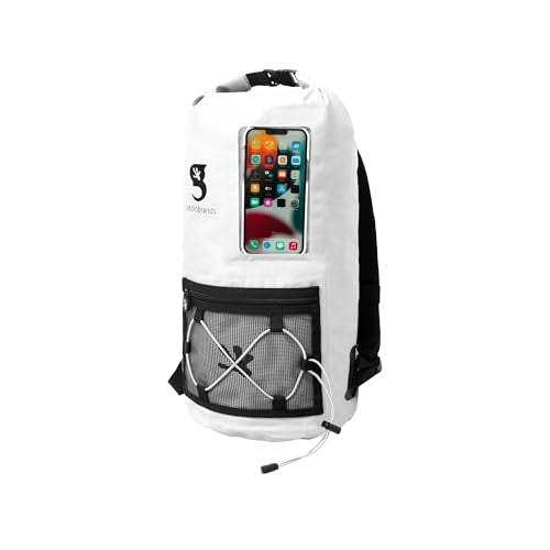 geckobrands Hydroner 20L Waterproof Dry Bag Backpack – Lightweight Roll-Top Bag with Clear Phone Pouch for Outdoor Activities - color: White