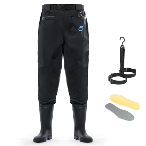 Calamus WaveWalker Waist Waders for Men, 100% Waterproof RipShield Fabric, Slip-Resistant Boots, Moisture-Wicking Insoles - color: Black, size: 8