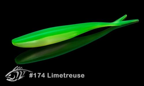 Lunker City Fishing 4.5" Freaky Fish Split Tail Soft Plastic Minnow Bass Lure Stick Bait Shad Jerkbait, 8 Per Bag, Made in The USA - color: 174 Limetreuse