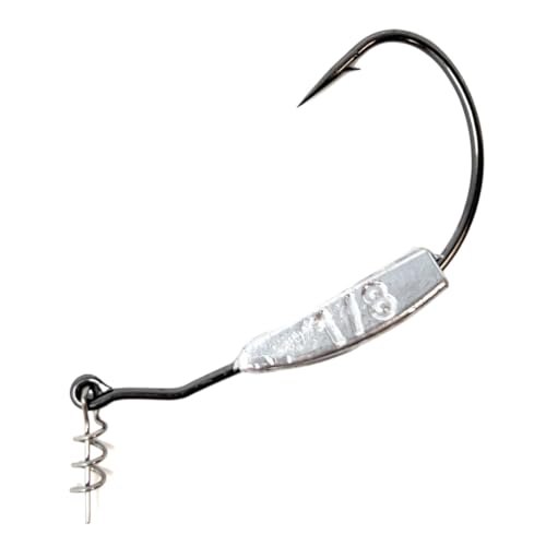 Reaction Tackle Weighted Swimbait Hooks - Weedless Belly Weighted Hooks with Twist Lock Bait Keeper for Soft Plastic Swimbaits - Bass Fishing Hooks (10-Pack) - size: 1/8oz 4/0