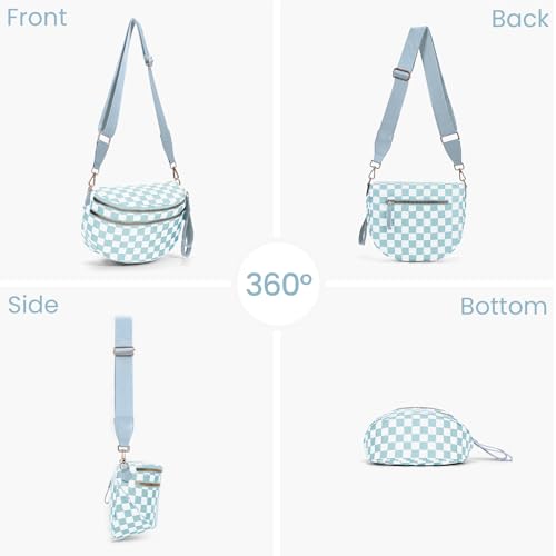 Checkered Crossbody Bum Bags for Women Nylon Checkered Purse Checkerboard Fanny Pack - color: A10-ice Blue