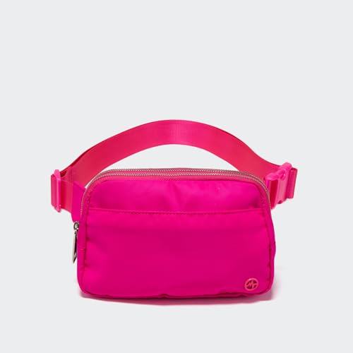 Pander Everywhere Belt Bag for Women, 5 Zipper Pockets Nylon Crossbody Fanny Pack Purse (Sonic Pink). - color: Sonic Pink