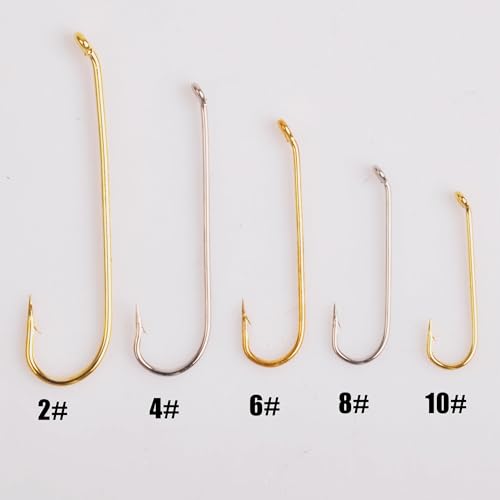 200pcs Fly Hooks for Fly Tying Dry Wet Barbless Nymph Flies Curved Fly Fishing Hooks IGN Carbon Steel Long Shank Jig Hook with Tackle Box 2# 4# 6# 8# 10# - color: Gold, size: 4# - 200 Pack