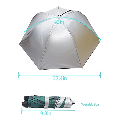 Umbrella Hat, 37 inch Fishing Umbrella Hat Hands Free Foldable UV Protection Umbrella Cap Adjustable Headwear for Fishing Golf Camping Beach Gardening Sunshade Outdoor - color: Silver-Camouflage