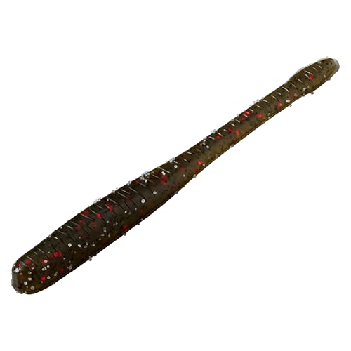 Drop Worm - 4" - Finesse Smallmouth Bass Fishing - Dropshot - Ultra Realistic - Matte Finish - Neutral Buoyant Soft Plastic - color: Green Pumpkin Red Flake