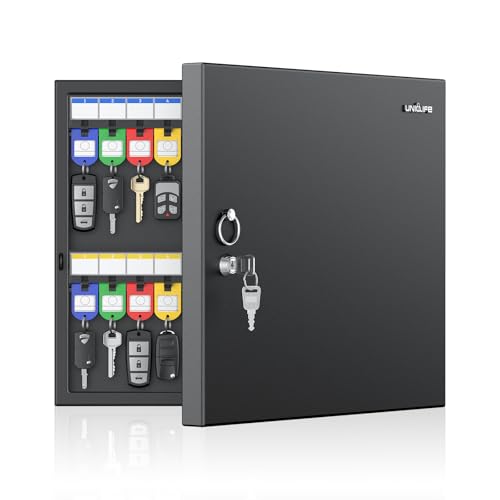 Uniclife 48 Keys Key Lock Box, Wall Mount Key Box, Car Key Organizer with Writable Key Racks and Tags, Security Key Cabinet, Car Key Holder Storage Box for Office, Hotel & Company - color: Black, size: 48-key(key lock)