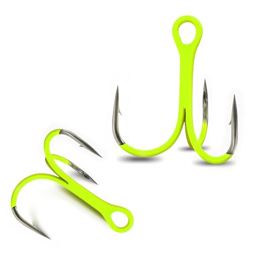 9KM DWLIFE Treble Hooks 10Pcs Fluorescent Green Triple Hooks High Carbon Steel Catfish Hooks Corrosion-Resistant Saltwater Fishing Hooks - size: 6#