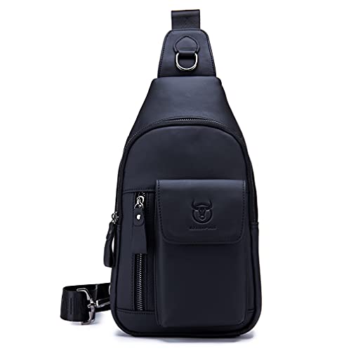 Hebetag Leather Sling Bag Hiking Daypack for Men Women Outdoor Travel Camping Fishing Crossbody Shoulder Chest Pack Casual Backpack - color: #09black