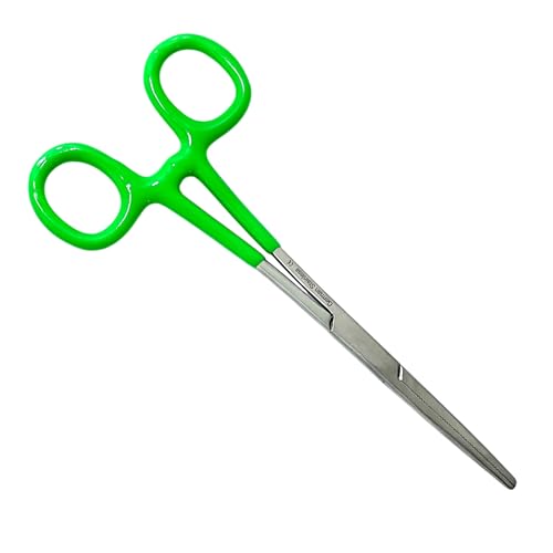 German Vinyl Grip Locking Straight & Curved Hemostat -Hemostat Forceps- Stainless Steel Locking Tweezer Clamps - Ideal Hemostats for Nurses, Fishing Forceps, Crafts and Hobby (Green STR+CVD 6.25")