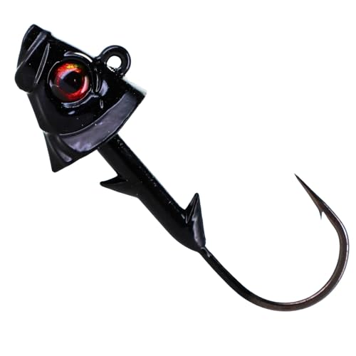 Reaction Tackle Swimbait Jig Heads with Weighted Hook - Realistic Fish Head Lures for Bass and Walleye - Soft Plastic Swimbait Heads for Freshwater and Saltwater (5-Pack) - color: Black, size: 1/4 Oz