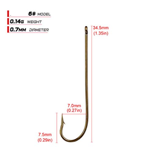 100pcs Long Shank Fishing Hooks High Carbon Steel Fly Tying Jig Hooks Super Sharp Barbed Hook Tips Tan Color 13 Sizes for Choice - size: 6#