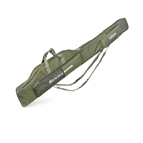 3 Layers Fishing Pole Bag,Portable 3 Layers Oxford Folding Rod Carry Case,Fishing Reel Tackle Storage Bag Case - color: Green, size: 150cm/59in