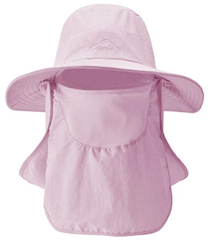 Fishing Hat for Men & Women, Outdoor UV Sun Protection Wide Brim Hat with Face Cover & Neck Flap - color: Pink