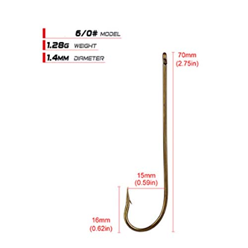 100pcs Long Shank Fishing Hooks High Carbon Steel Fly Tying Jig Hooks Super Sharp Barbed Hook Tips Tan Color 13 Sizes for Choice - size: 6/0#