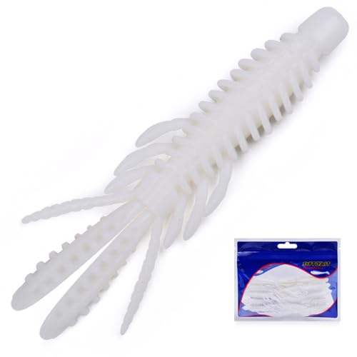 10 Pcs Soft Swimbait Lures, 6.4cm/2.5in Shrimp Shape Soft Plastic Fishing Lures Kit, Bass Fishing Lure Swim Baits with 5 Color, for Fishing Trout, Crappie, Bass, Redfish, Freshwater, Saltwater - color: White, size: 3.15 inch