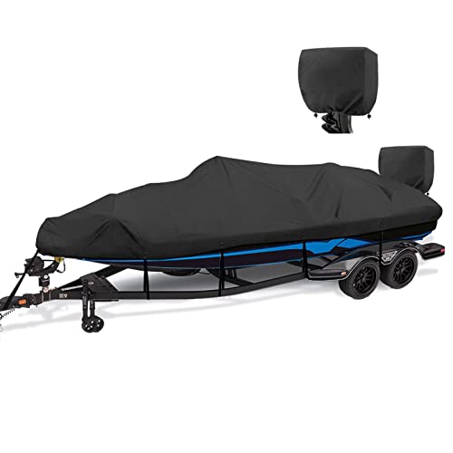 1200D Waterproof Boat Cover - Fits 16' to 18.5' ft Bass, V-Hull, Tri-Hull, Fish & Ski, Runabout Bowrider Boats - Heavy Duty Canvas Black - color: Black, size: Model B: Fits 16'-18.5' L X 94" Beam Width