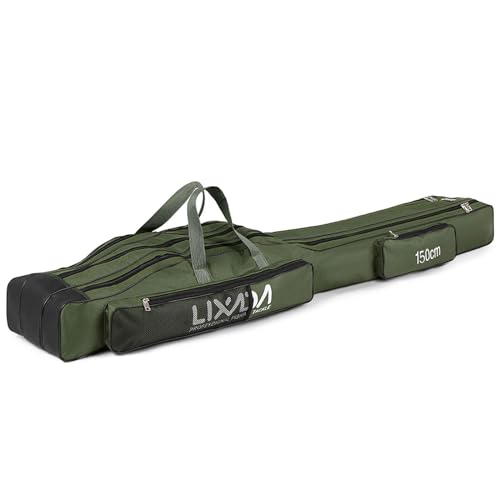Lixada Fishing Rod Case, 3 Layers Oxford Fishing Rod Bag, Portable Foldable Fishing Pole Bag, Fishing Rod Carrier Fishing Tackle Storage Bag Travel Carry for Fishing Gear & Equipment - color: Army Green, size: 150cm
