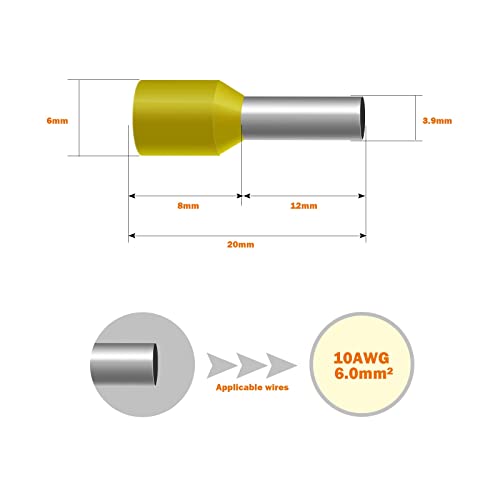 Fidioto 1000pcs Wire Ferrules Terminals Kit, AWG 10 Terminal Connector Wire Insulated Cord Pin Ends Terminals for Electric, Industrial, Chemical Industry, Power Control System, etc. - color: Yellow, size: 10AWG