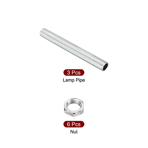 PATIKIL M12 Thread 3.94" Lamp Pipe Kit with Lock Nuts, 3 Set All Thread Rods Fasteners Hardware for Chandelier Ceiling Light DIY, Zinc Plating - size: 3.94"
