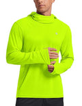 PINSPARK UPF 50+ Sun Protection Hoodie Men with Mask Quick Dry Long Sleeve Fishing Hiking Shirts UV Rash Guard Lightweight - color: Lemon Green, size: Medium