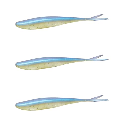 Lunker City Fishing 4.5" Freaky Fish Split Tail Soft Plastic Minnow Bass Lure Stick Bait Shad Jerkbait, 8 Per Bag, Made in The USA - color: 233 Sexy Shiner
