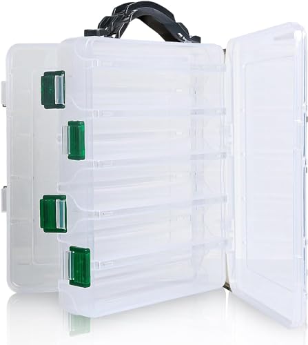 Realure Double Sided Lure Box with Handheld,4.5x17x20cm Small Fishing Lure Box,Sea Fishing Tackle Box,for Hard or Soft Lures,Diving Floating Sinking Skirted Topwater Lures,10 Grids (Transparent)