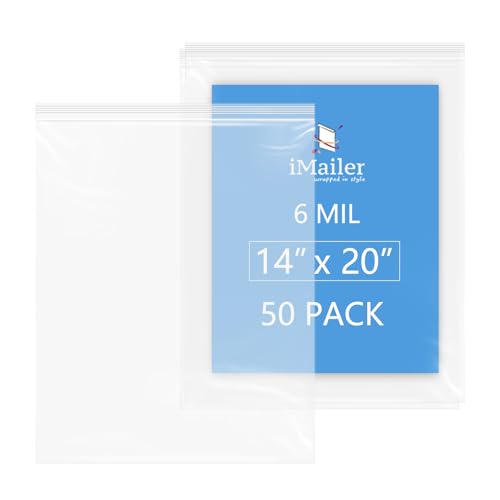 iMailer - 6 Mil Heavy Duty Zip Bags - 14" x 20" 50 Pack - Durable Storage Bags for Food, Crafts, Hardware, and Organizing - size: 14" x 20" 50 PACK