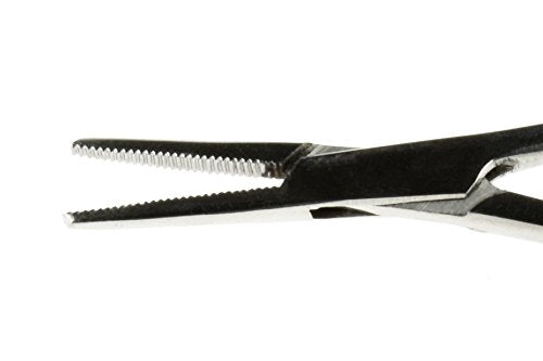 SE 3.5-Inch Stainless Steel Straight Forceps - Self-Locking, Serrated Tip for Precision Grip and Clamping - Perfect for Crafting, Fishing Tasks, Jewelry Making, and More! - 635FS - size: 3-1/2", style: Straight
