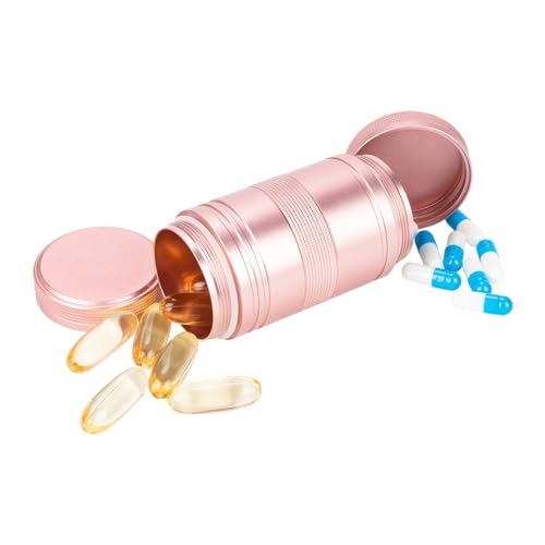 Pill Case Pill Box 2 Times a Day - Metal Portable Pill Container Daily Medicine Pill Holder for Purse, Medicine Organizer for Vitamin/Fish Oil/Supplements, 1 Pack Pill Box Pink - color: Pink, size: Medium-Medium