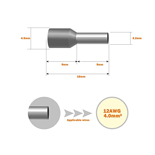 Fidioto Grey 1000pcs AWG12 Wire Ferrules Terminals Kit, Terminal Connector Wire Insulated Cord Pin Ends Terminals for Electric, Industrial, Chemical Industry, Power Control System, etc. - color: Grey, size: 12AWG