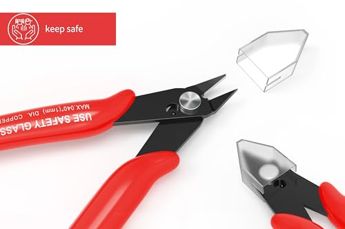 HongWay 5pcs Wire Cutters, Micro Flush Cutters with Spring, Wire Cutting Pliers, Wire Snips for Electronics Soft Copper Jewelry Making, 5-inches, Red - color: Red