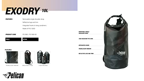 Pelican ExoDry 10L Small Drybag - Waterproof - Shoulder Strap - Thick & Lightweight - Roll Top Dry Compression - Keeps Gear Dry for Kayaking, Beach, Rafting and Fishing - Black - size: 10L