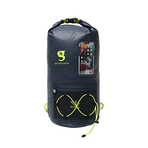 geckobrands Hydroner 20L Waterproof Dry Bag Backpack – Lightweight Roll-Top Bag with Clear Phone Pouch for Outdoor Activities - color: Navy/Neon Green
