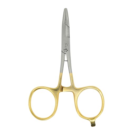 Kingfisher Fishing Accessory Fly Fishing Scissor Clamp Forcept Hemostat for Fly Fishing Hook Removal, Straight - color: Gold
