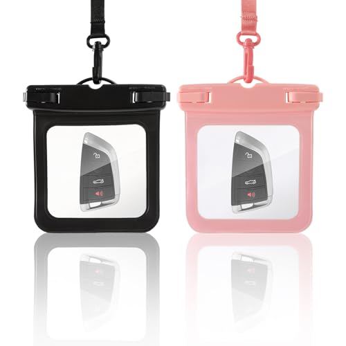 2 Pack Submersible Waterproof Wallet Dry Car Key Fob Case Bag,Swimming Surfing Water Sports Small Waterproof Pouch Holder for Door Ship Card Credit ID Card Driver Fishing License Cash Coins - color: Black&Pink-2PCS